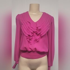 Rina Pink Sheer Top 6 Ruffle Elastic Waist And Sleeve Ends